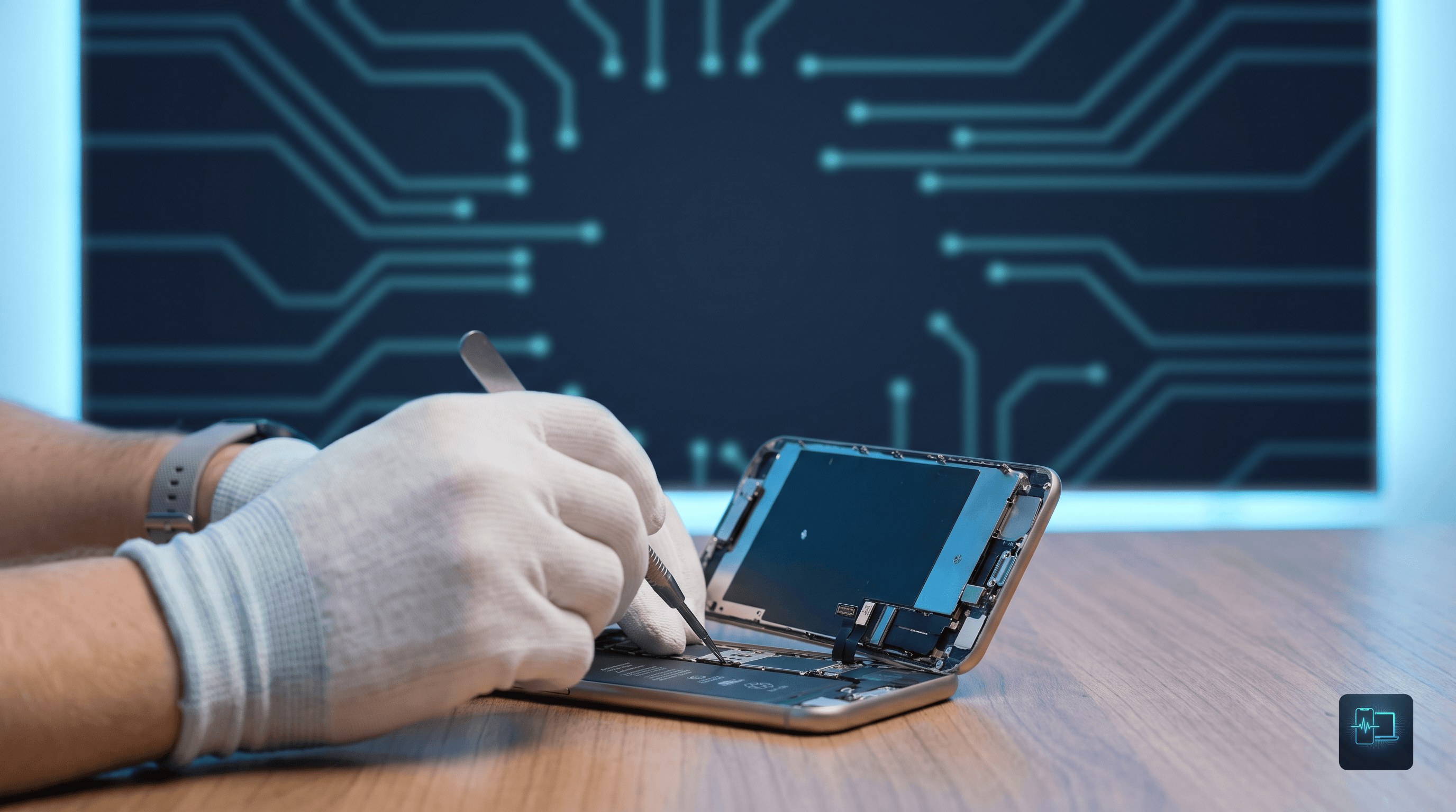 Técnico de ReparTec reparando un celular a domicilio